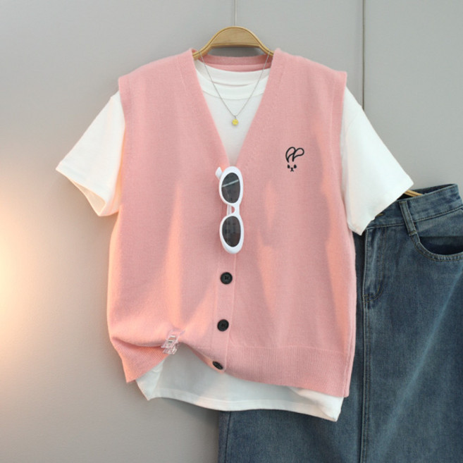 달콩 여성 토끼자수브이넥니트조끼 봄신상 베스트