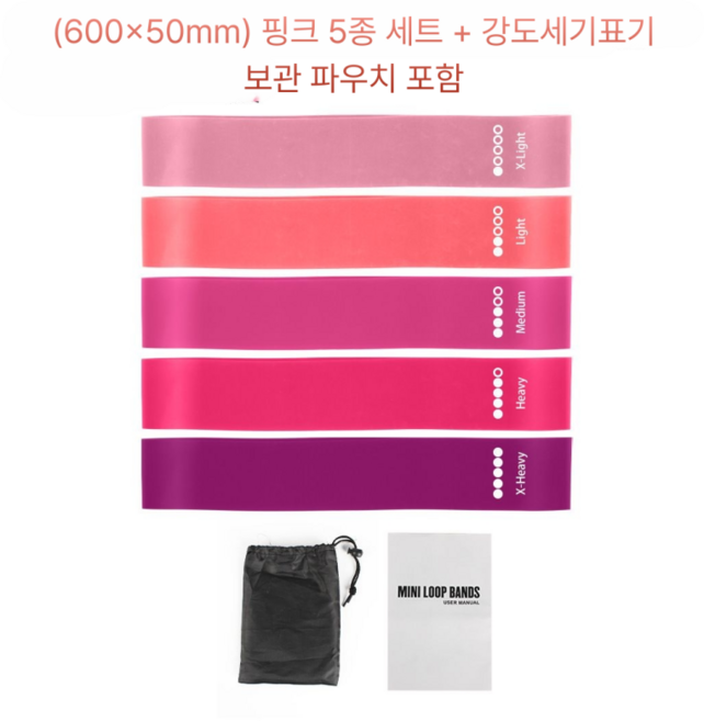 스포츠 라텍스 운동 루프밴드 5종세트 스쿼트밴드 힙밴드 탄성저항 고무밴드, 1세트, 연핑크,핑크,진핑크,퍼플,다크퍼플