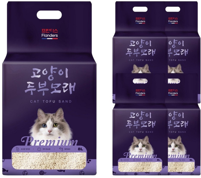 프란다스 굿빠이먼지 냥이 두부 모래, 프리미엄 라벤더향, 5개, 8L