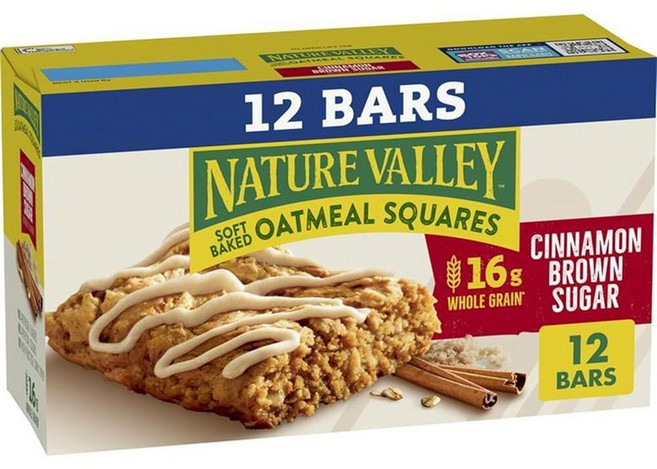 Nature Valley 부드럽게 구운 오트밀 스퀘어 땅콩 버터 아침 식사 식 6개 210.9g7.5온스 8팩 233493, 시나몬 브라운 슈가, 6개들이 팩, 35g