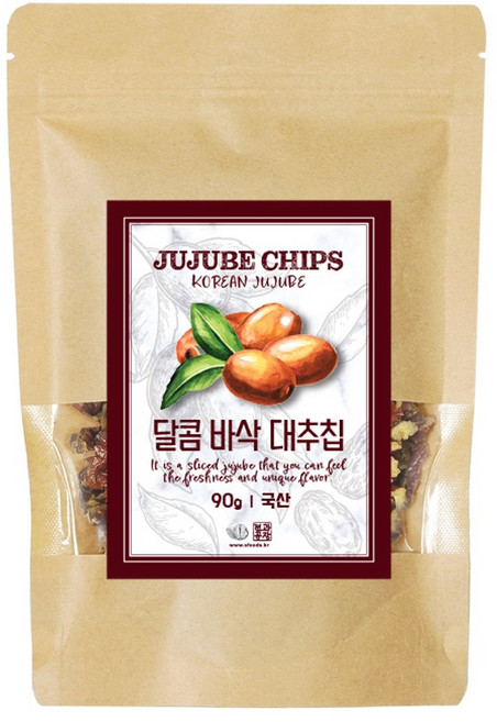 국산 대추칩 90g 달콤 바삭 대추 대추과자 말린대추 건대추, 1개