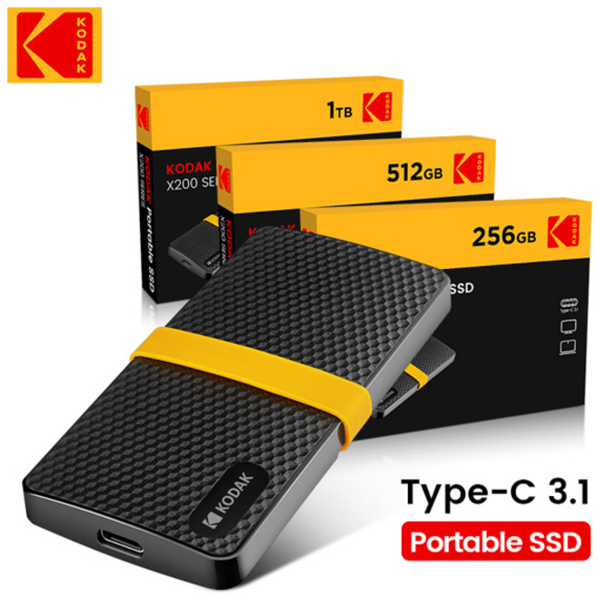 휴대용 ssd 외장 하드디스크 노트북 호환 맥북 PC용 코닥 X200 USB3.1 C타입 2 세대 1TB 512GB 256G, 한개옵션1, 01 512GB, 1개