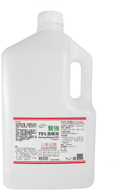 醫強 潔用75%酒精 - 居家辦公室消毒清潔必備, 1桶, 4L