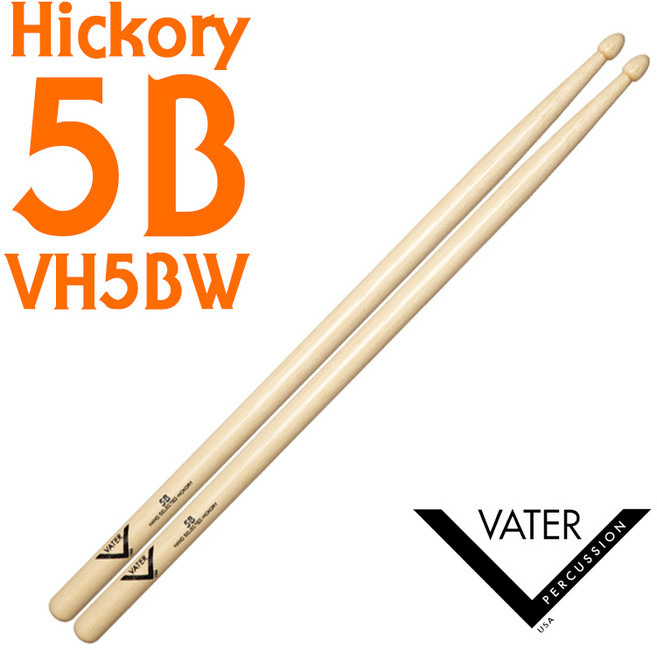 Vater(베이터) Hickory 5B 드럼스틱 우드팁 (VH5BW), 1개