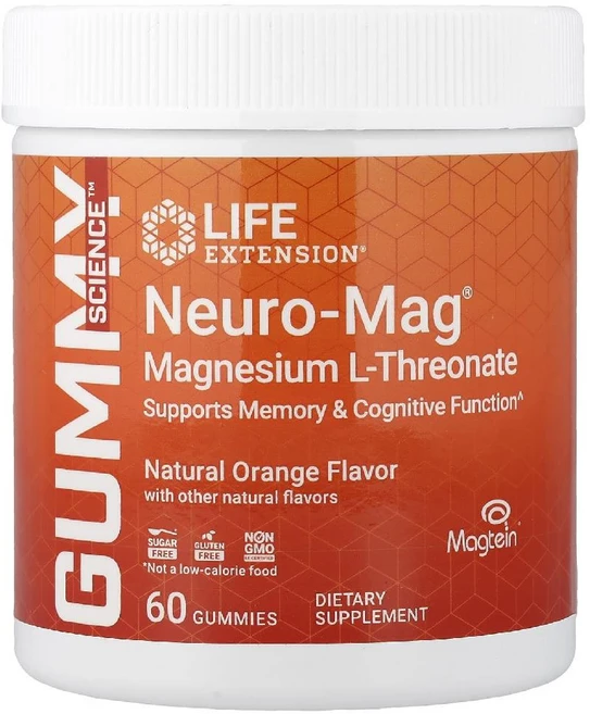 라이프익스텐션 Neuro-Mag 마그네슘 L-트레온산 네추럴 오렌지 구미 젤리 60개, 60정 - 쿠팡