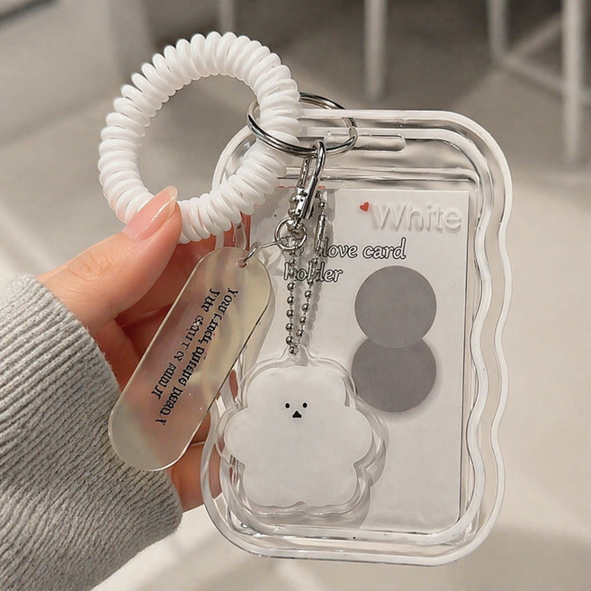 소다랜드 말랑말랑 스프링 투명 아이돌 포카 교통 카드 홀더, 1개, 화이트