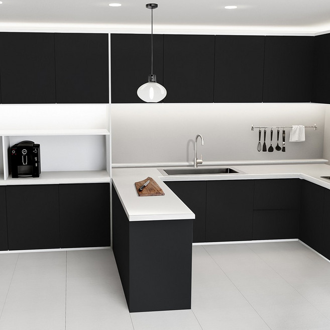 [국내제작] 큐브프레임 싱크대문짝 교체 씽크대문짝 싱크대도어 제작 디럭스, 블랙무광