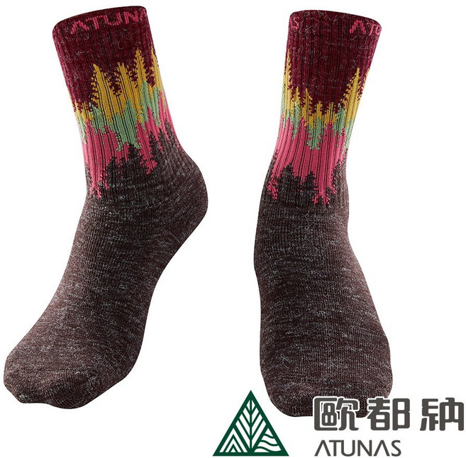 ATUNAS 歐都納保暖中筒雪襪(A1AS2201N 魔幻森林/厚底襪/防寒/柔暖/舒適/戶外), 山林紅, 18個