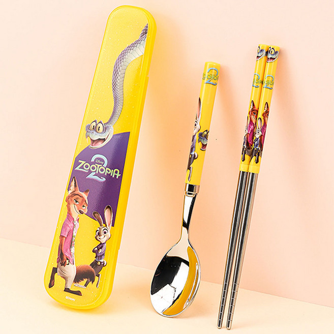 홈앤키즈 주토피아2 가벼운 주니어 슬림 진공 스텐 수저케이스세트 수저세트 휴대용 초등 초등학생 어린이 유치원 소풍 수저 수저통 젓가락 단체선물, 주토피아2 가벼운주니어슬림진공스텐수저케이스세트, 1개