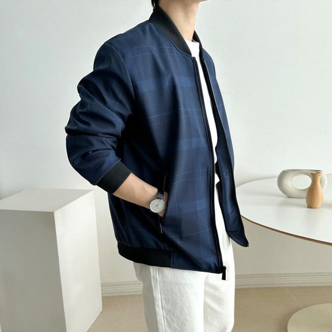 체크자켓 경량 블루종 간절기 항공점퍼 아우터 자켓