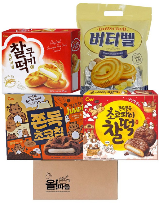 대용량과자 청우 찰떡쿠키+초코파이찰떡+쫀득초코칩+오성 버터벨, 1세트, 1120g