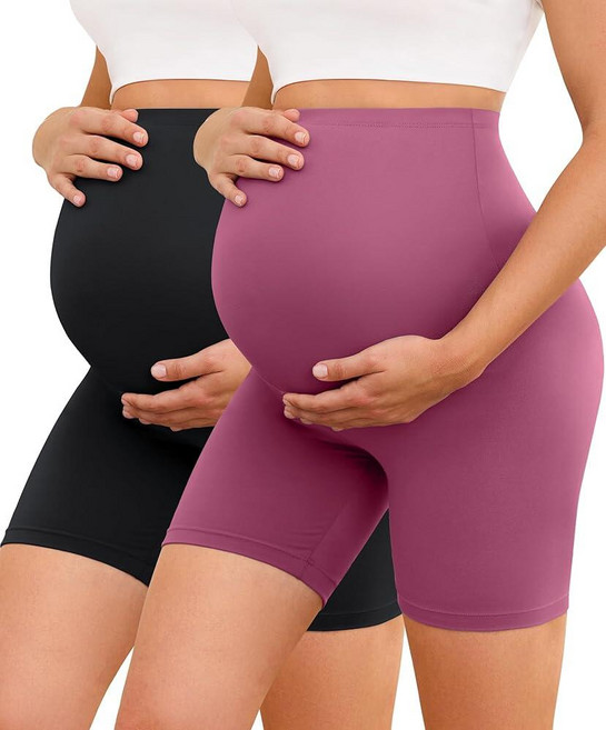 VALANDY Creamlush 임산부 바이커 반바지 12.7cm5인치 - 복부 위 부드럽고 편안한 임산부 반바지 요가 라운지 액티브웨어 2팩 - 블랙/블랙 S 463838