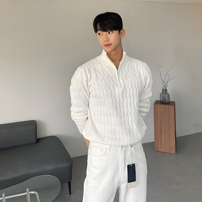 ANYOU 남성용 긴팔 니트 티셔츠 폴로 셔츠 심플한 코디 카라 상의