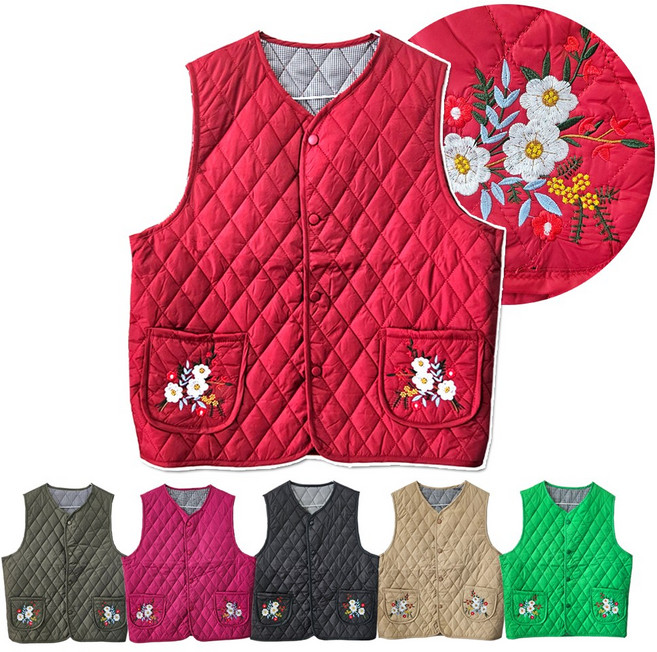 다이아 퀼팅 꽃자수 조끼/패딩조끼 베스트 김장 촌캉스 할머니조끼 간절기 겨울조끼 내피용