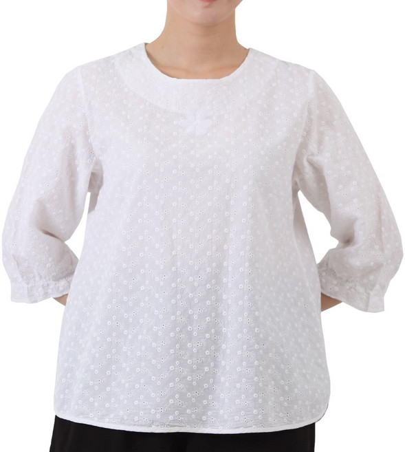 만덕몰 여성 60수 펀칭 꽃자수 레이스 티 생활한복