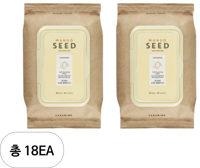 더페이스샵 망고씨드 실크보습 소프트 클렌징 티슈, 50매입, 18개