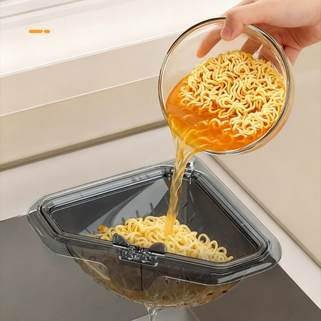 홈 주방 물빠짐 싱크대 음식물 거름망 음식물 물기제거 과일 세척 바구니원터치 오픈 수납바구니 거치대 채반 채망 바스켓, 흰색, 1개