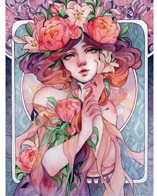 하루클래스 DIY 보석십자수 캔버스형, (40x50) E21. 꽃의 여신, 1개