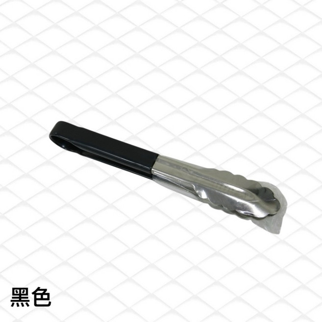 餐具達人【10吋 梅花夾 】耐高溫防燙不鏽鋼食品夾 燒烤夾 萬用夾 矽膠手柄夾, 黑色, 1個