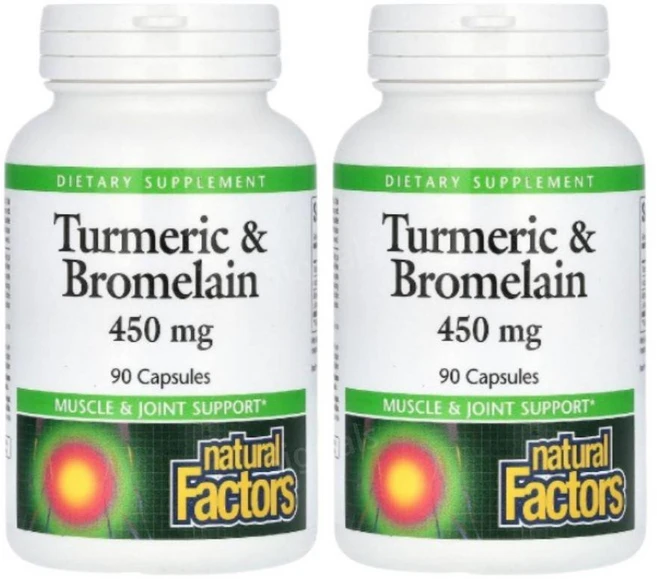 네츄럴팩터스 강황 및 브로멜라인 450mg 캡슐 90정, 2팩 - 쿠팡