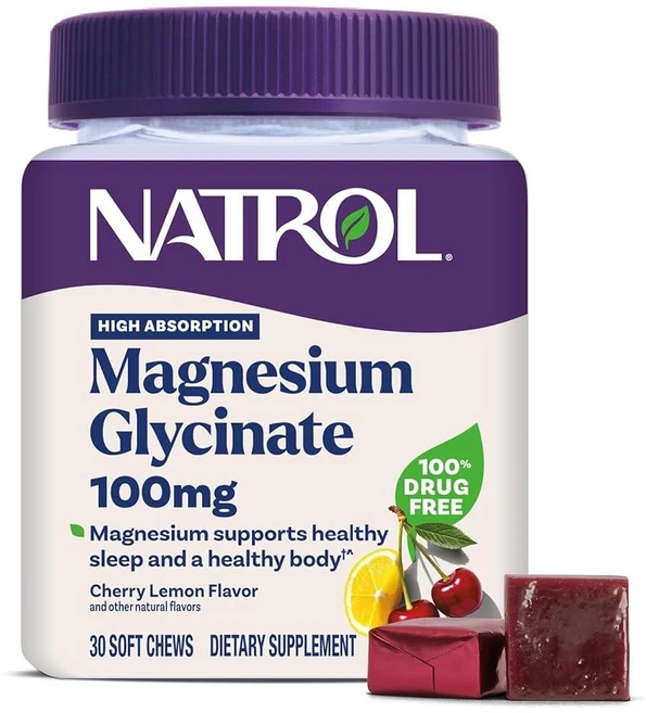 나트롤 Natrol 마그네슘 글리시네이트 보충제 100mg 건강한 수면과 몸을 위한 체리 레몬 소프트 츄 최대 30일 분량, Natrol 마그네슘 글리시네이트 보충제 100mg,, 1개 - 쿠팡