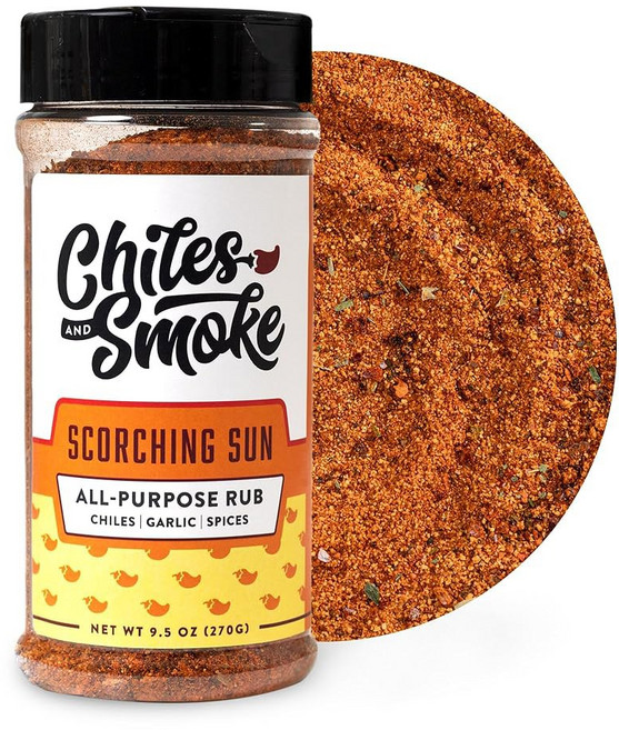 칠레스 앤 스모크 - 캐년 크러스트 소고기 조미료 소 가슴살 립아이 스테이크 햄버거 고기 등에 잘 어울리며 바비큐 문질러 굽고 훈제 설탕 없음 글루텐 & MSG 미국산, Scorching Sun, 1개