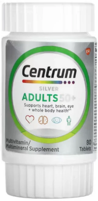 센트룸 실버 성인 50세이상 종합비타민 미네랄 80정, 1개, 80회분 - 쿠팡