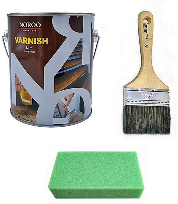 목재용 니스 유광 1L 붓 세트, 1개, 0.9L, 목재용니스+붓+스폰지