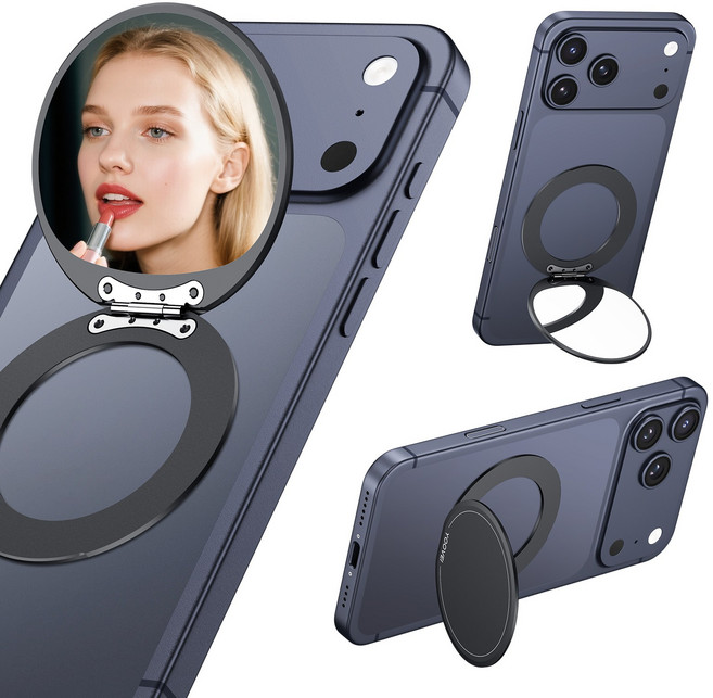 YOOVEI 맥세이프 그립톡 거울 스마트톡 맥세이프 핸드폰 거치대 자석 메탈 링 홀더 스탠드, 1개, 블랙