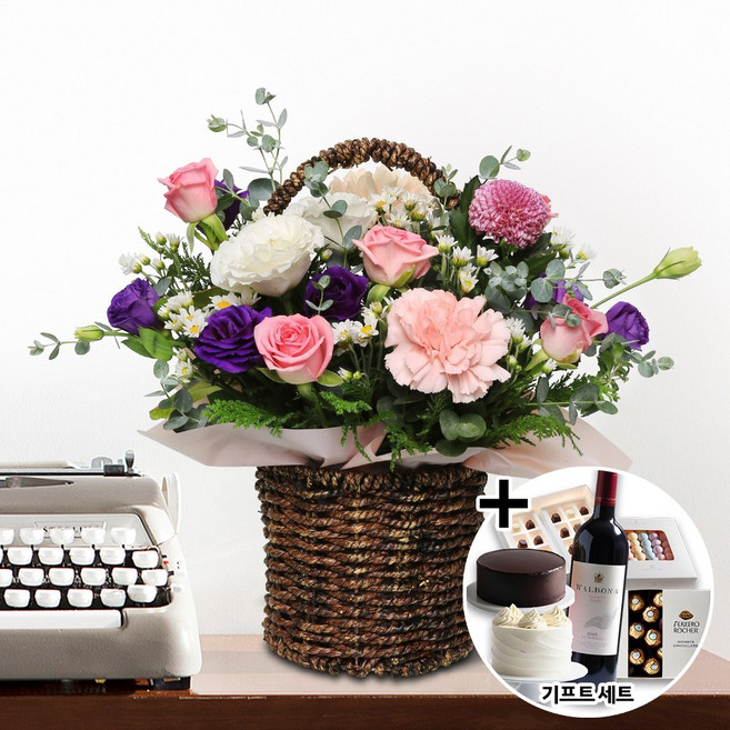꽃바구니 선물 기념일 GIFT 세트상품 (혼합바구니 a-0280) 케이크 빼빼로 샴페인 초콜릿 사탕 전국당일배송 생일 생신 어버이날 선물 카네이션, 단품, 단품
