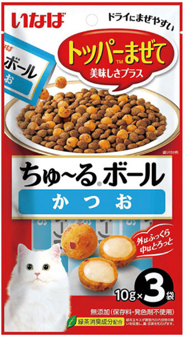 이나바 챠오 츄르볼 3P 토퍼 사료토핑 고양이간식, 1개, 30g, 가다랑어포
