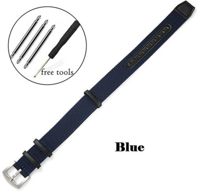 패션 나일론 패치 가죽 워치 밴드 나일론 캔버스 브레이드 워치 스트랩 카키 필드용 소프트 밴드 20mm 22mm, 6)Blue-Silver, 1개