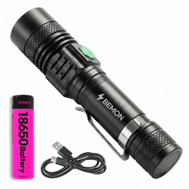 82g 가벼운 초강력 LED 손전등 충전식 휴대용 후레쉬 괴물 써치라이트, 1개, 블랙
