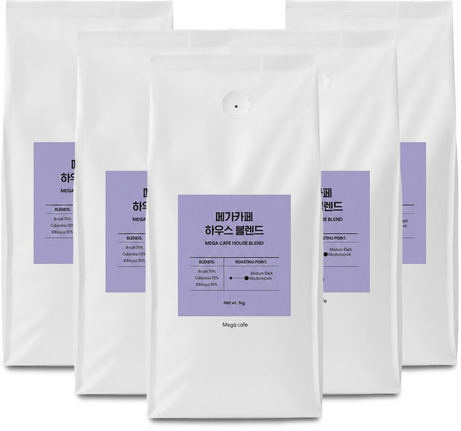 메가카페 하우스 블렌드 원두 5kg, 1kg, 5개