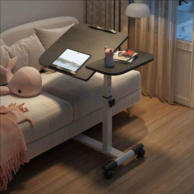 바퀴가 달린 틸팅 오버베드 테이블 높이 조절이 가능한 침대 옆 책상 데스크탑 2개 모바일 노트북 테이블 스탠드 데스크, 3)intensification