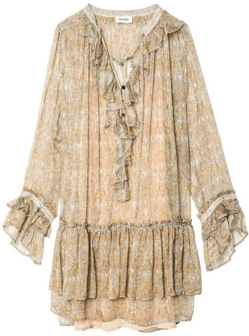 쟈딕앤볼테르 랄리스 페이즐리 러플 미니 드레스