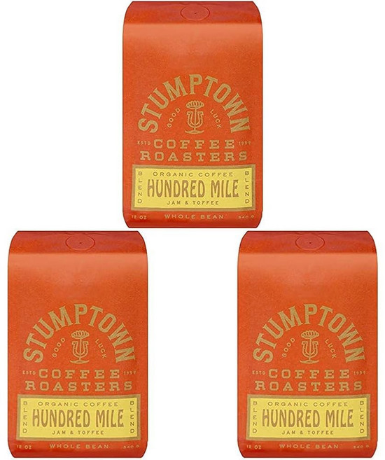 커피콩 갓볶은 맛있 원두 스텀프타운 커피 로스터 미디엄 로스트 통두 홈스테드 블렌드 12온스 백에 밀크 초콜릿 체리 오렌지 풍미 노트(3팩), Hundred Mile, 12 Ounce (Pack of 3), 340g, 홀빈(분쇄안함)