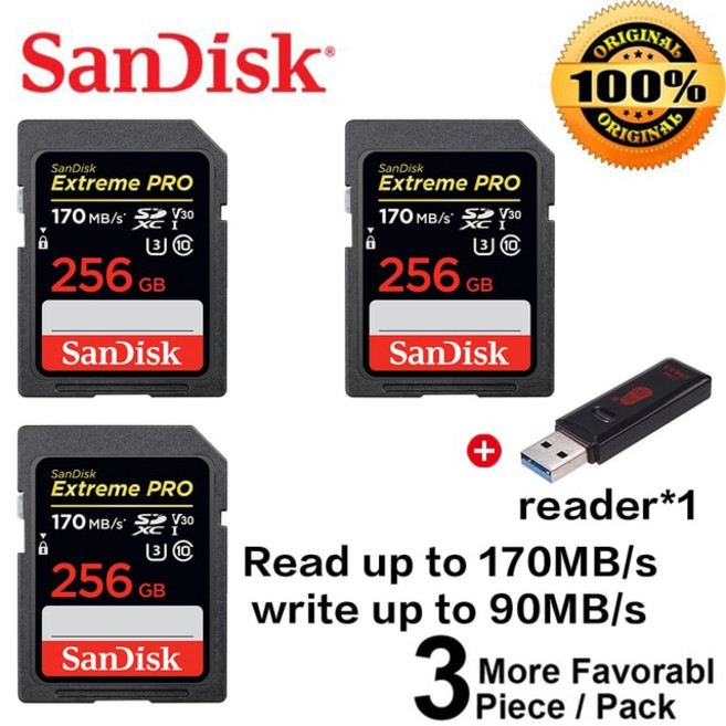 SanDisk Extreme PRO U3 V30 4K 1 테라바이트 512GB 64GB 256GB SDXC UHS-I Class10 32GB 95 메터/초 메모, 14 3pcs-256G-combo