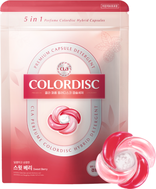 CLA 5in1 퍼퓸 컬러디스크 하이브리드 캡슐 세탁세제 스윗베리, 40개입, 1개
