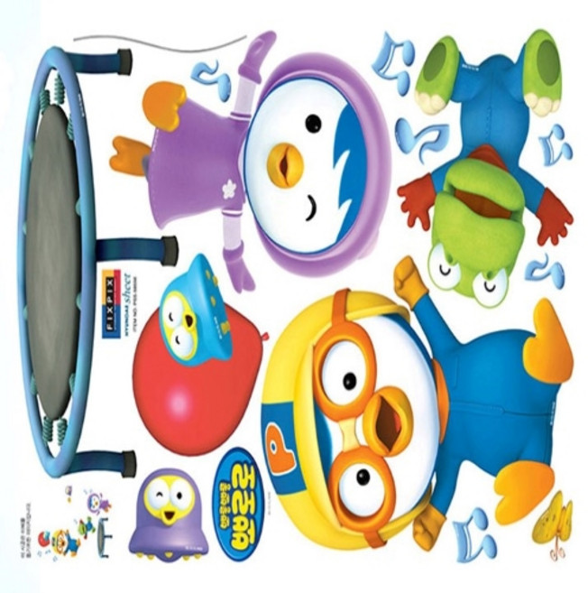 데코앤필름 뽀로로 캐릭터 포인트 스티커 아이방 꾸미기 7종(35*50cm), 뽀로로와 덤블링 556