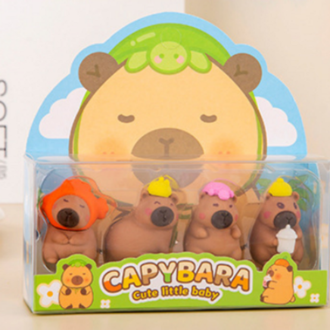 복[WL]귀여운 카피바라 입체 3D지우개 4P 세트, 브라운