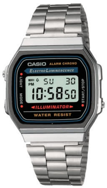 CASIO A168WA 復古電子錶 經典金屬錶帶 電子發光顯示 金銀兩色