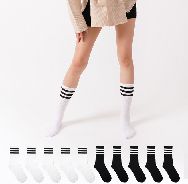 가나양말 여자 삼선 장목양말 10켤레 레깅스 패션 긴양말 헬스 필라테스