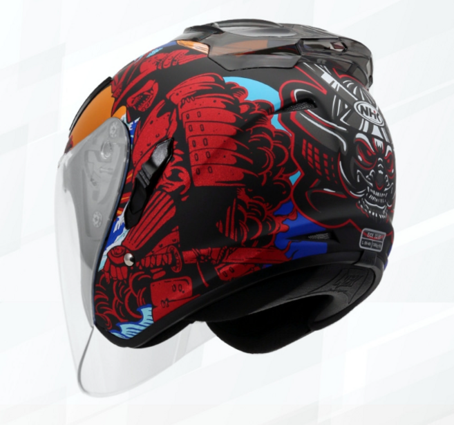 NHK R1 오토바이 오픈페이스 헬멧 그래픽 솔리드 바이크 하이바, 사무라이1 블랙도프트