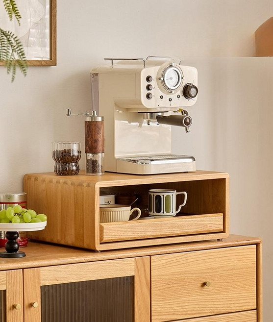 프리미엄 원목 커피머신 받침대 서랍 수납장 빈티지 화이트애쉬 우드 커피머신 선반 (50kg 하중) 홈카페 전용 원목 서랍형 커피머신 거치대, 오리지널 우드