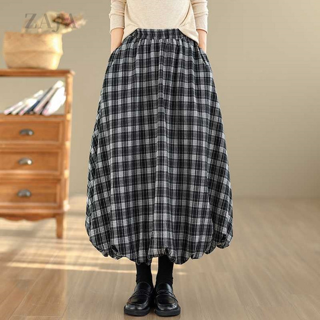 ZAJA 여성 봄가을 스커트 캐주얼 하이웨스트 루즈핏 A라인 롱치마