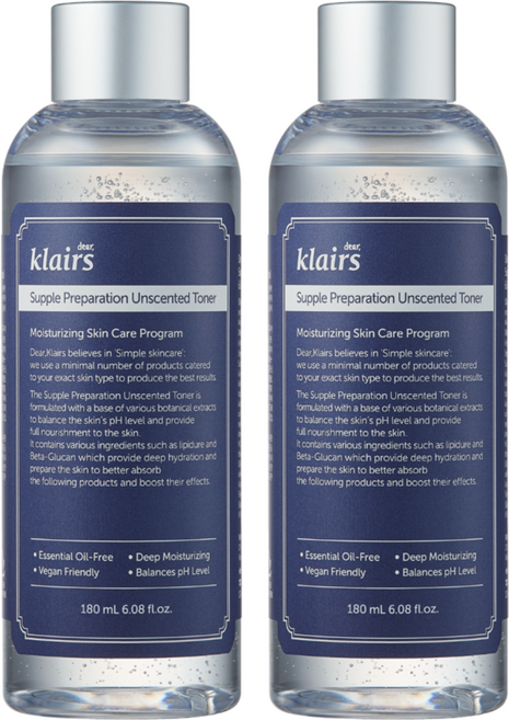클레어스 서플 프레퍼레이션 언센티드 토너, 180ml, 2개