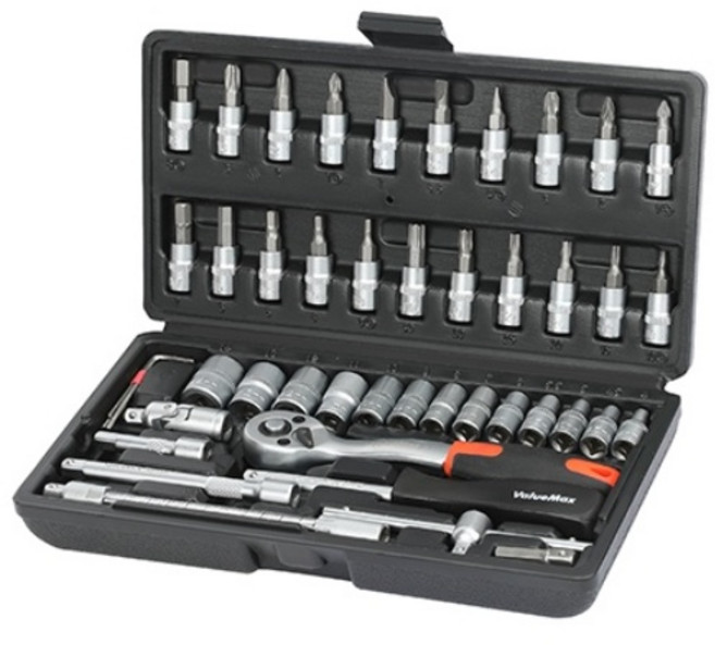 VALUEMAX 1/2인치 1/4인치 소켓 세트 공구 십자 일자 별 육각등 5종 비트 포함 자동차 수리 드라이버 퀵 릴리스 래칫 렌치 복스알 DIY용 가정용 작업용 고급 스패너, 1세트, 46PC