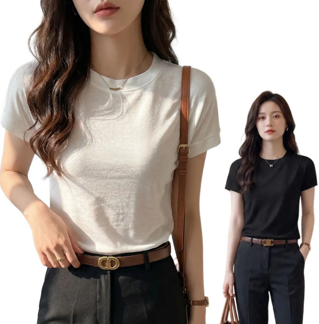 씨엠 여성 텐셀 반팔티 무지 기본티