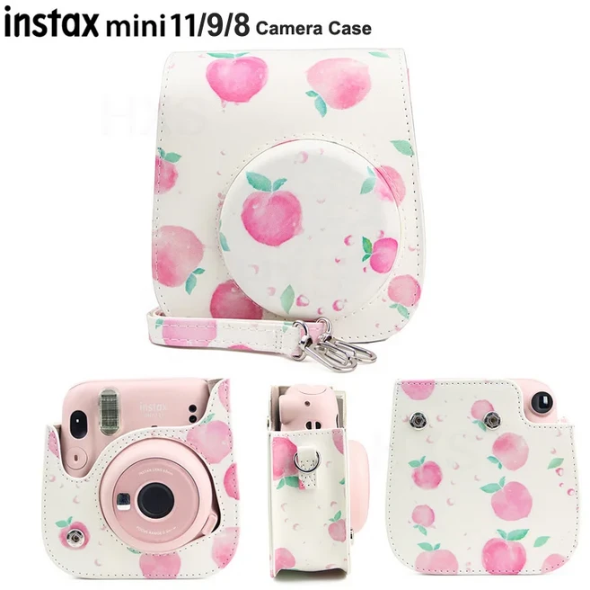[누리사진관]Fujifilm Instax Mini 11/9/8 인스턴트 필름 카메라용 보호 케이스 고품질 PU 가죽 소프트 캐, 17 Peach